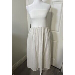 Rachel Paige Women's Strapless Lined Dress White Tan Linen Cotton Size Medium